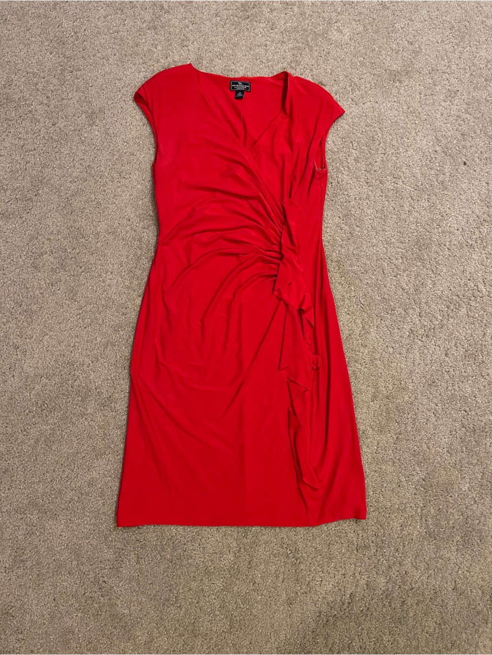 American Living Red Cap-Sleeve Ruched Midi Dress
